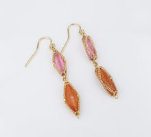 18k Pink Tourmaline Carved Coral Earrings Yellow Gold Dangle Modern 1.5" EG2347