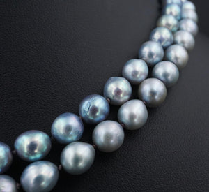 Vintage 10k Blue Pearl Double Strand Choker Necklace White Gold 7mm 15" NG1608