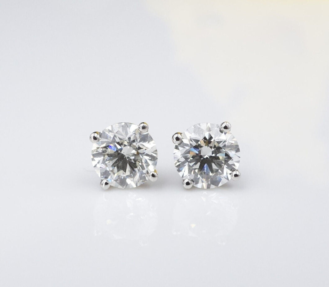 GIA Diamond Stud Earrings 2.6 carat Platinum RBC Natural K SI2 EG2110