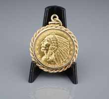 1909-D $5 Indian Head Half Eagle Gold Coin Bezel Set Charm Pendant 1" PG1910