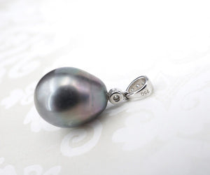 18k Tahitian Black Baroque Pearl Pendant w/ Diamond Bale 11mm PG1516