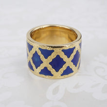 Buccellatti 18k Yellow Gold Ring Blue Enamel Wide Band Size 6 RG4219