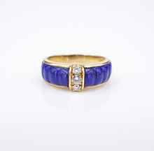 Van Cleef Arpels Ring Diamond Lapis Carved 18k Gold Sze 5.5 Yellow France RG4224