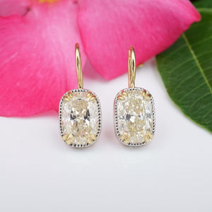 Antique Cushion Cut Diamond Earrings 4.2 carat 18k Gold Platinum 3/4" EG2099