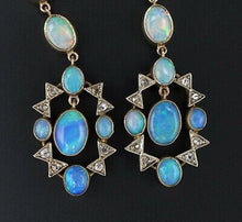 Antique Victorian 14k Gold Diamond Opal Earrings 10 ctw Dusters 4" EG1644