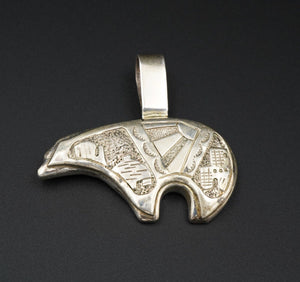 Sterling Silver Spirit Bear Pendant Southwestern Signed WR 1.75" PS2054