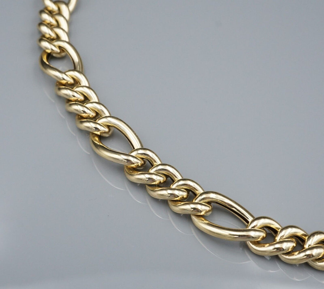 Italian 14k Figaro Chain Necklace Yellow Gold Puffy Chunky 20