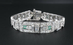 Antique Art Deco Diamond Bracelet Platinum 14 carat Emerald 7.25" BG607