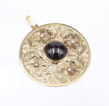 18k Yellow Gold Garnet Diamond Pendant Flower Disc Medallion Cabochon 2" PG1860