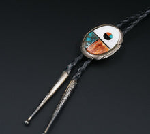 Zuni Sunface Inlay Bolo Tie Multi-Stone Sterling Silver 19" Vintage Signed M1937