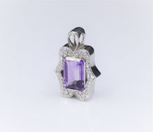 Vintage 14k White Gold 9 carat Amethyst Diamond Halo Pendant 1.3" PG1632