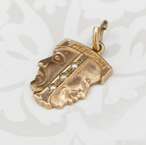 Vintage 10k Greek Muse Charm Thespian Drama Mask Comedy Tragedy Rose Gold PG1680