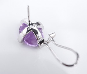 Amethyst Earrings 14k White Gold Post Omega Backs Chunky Oval Free Ship EG2311