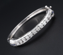 Art Deco 14k Diamond Sapphire Bracelet Antique White Gold Filigree 6.25" BG856