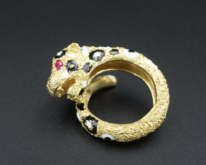 Gioconda Enamel Leopard Ring Cat Bypass 18k Yellow Gold Size 5 RG3319