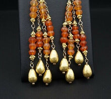 22k Carnelian Dangle Earrings Yellow Gold Bead Drop 3.2" EG1637