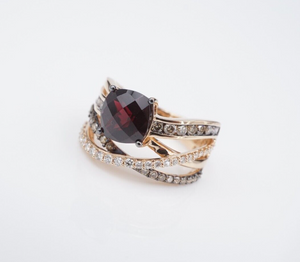 LeVian 14k Rose Gold Strawberry Garnet Vanilla Diamond Ring Size 7 RG4103