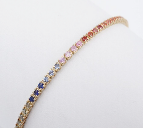 14k Yellow Gold 2.5 ctw Natural Sapphire Rainbow Tennis Bracelet 6.75