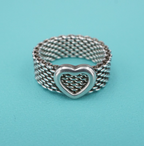 Tiffany & Co. Somerset Heart Band Ring Sterling Silver Size 5.25 Retired RS3559