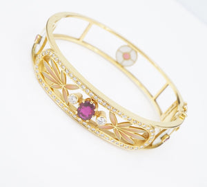 Masriera Ruby Diamond Bracelet Plique a Jour Red Floral Carpet 18k Gold 7 BG909