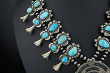 Navajo Sterling Silver Blue Turquoise Squash Blossom Necklace & Earrings NS2048