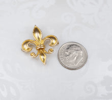 Vintage Fleur de Lis Brooch Pendant 10k Yellow Gold 3D 1" Milgrain OG434