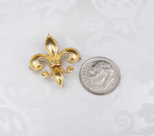 Vintage Fleur de Lis Brooch Pendant 10k Yellow Gold 3D 1" Milgrain OG434