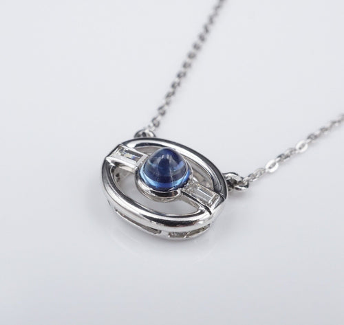 Platinum Natural No Heat Sapphire Diamond Pendant Necklace 16.5