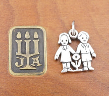 James Avery Charm Girl Boy Flower "Love Is" Sterling Silver 9/16" CHS1831