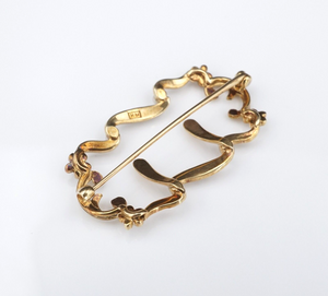 Antique 14k Yellow Gold Seed Pearl Floral Wave Scarf Pin Brooch 1.5" OG457