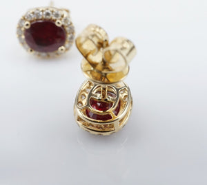 14k Yellow Gold 2.2cttw Natural Ruby Diamond Halo Stud Earrings EG2200