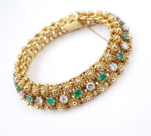 Vintage French 18k Gold Emerald Diamond Bracelet 4ctw Cannetille 7" Yellow BG905