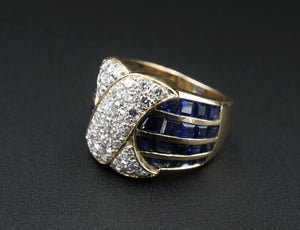 18k Diamond X Sapphire Wide Band Ring 2.8ct Natural Gold Size 5 RG3167