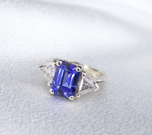 Tanzanite Diamond Cocktail Ring 3ct 14k White Gold Band Size 5 Armani RG4077