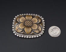 Stephen Dweck Sterling Silver Bronze Carved Flower Chunky Brooch 1.8" OS629