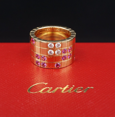 Cartier Diamond Pink Sapphire Lanieres Ring 18k Pink Gold Size 5 Euro 49 RG4241