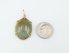 Mings Vintage 14k Yellow Gold Green Nephrite Carved Jade Pendant 1.3" PG1305