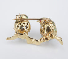 Vintage Love Birds Pin Brooch 14k Yellow Gold Baroque Pearl 3D 1" OG465
