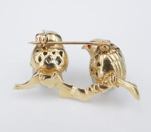 Vintage Love Birds Pin Brooch 14k Yellow Gold Baroque Pearl 3D 1" OG465