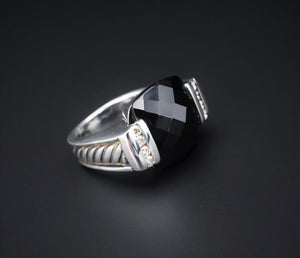 David Yurman Cable Ring Diamond Onyx Sterling Silver 14.5mm Size 6 RS3292