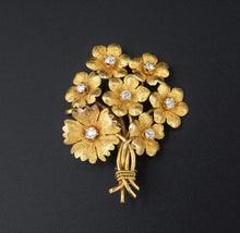 Antique 14k Yellow Gold Mine Cut Diamond Floral Bouquet Brooch 1.4" OG445