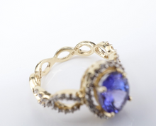 14k Yellow Gold Natural Tanzanite Diamond Halo Cocktail Ring Size 6 RG4387