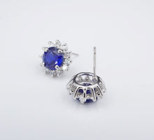 14k White Gold 3.7ct Natural Sapphire Diamond Halo Stud Earrings CO909