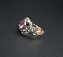 NWOT Sterling Silver 14k Gold Pink Sapphire Diamond Cocktail Ring Size 7 RS3266