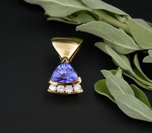 14k Yellow Gold 1.75 cttw Trillion Tanzanite Diamond Pendant 3/4" PG1742