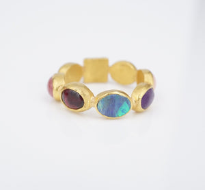 ARA 24K Gold Multi Gemstone Memory Band Ring Size 10 Stacker Eternity RG4020