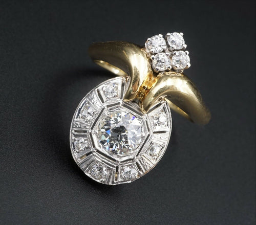 Vintage Diamond Statement Ring 14k 18K Gold 1.5 carat Old Cut Size 9.25 RG3208