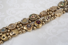 Vintage Yellow Gold Multi-Gemstone Slide Bracelet Antique 8" 14k 10k GF BG917