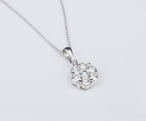 18k White Gold 3/4 ctw Natural Diamond Cluster Pendant Necklace 18" NG1309