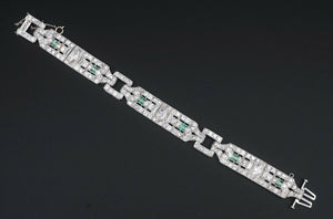 Antique Art Deco Diamond Bracelet Platinum 14 carat Emerald 7.25" BG607